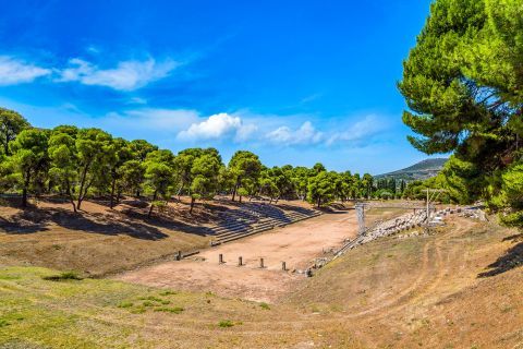 Ruins of the Olympic Stadium, Epidaurus, Peloponnese.