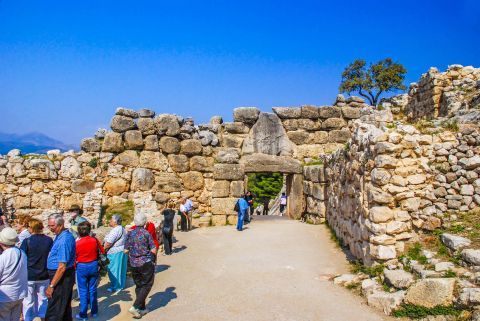 The Lion Gate at the archaeological site of Mycenae, Peloponnese.