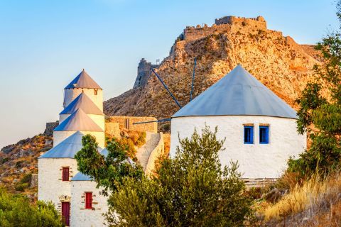 Windmills. Leros, Dodecanese.