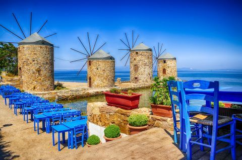 Windmills. Chios, Eastern Aegean.