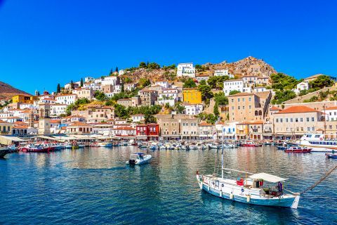 Distant view of Chora, Hydra.