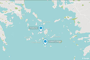 Paros Santorini on map