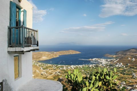 Panoramic seaview from a Cycladic building, situated on top of a hill