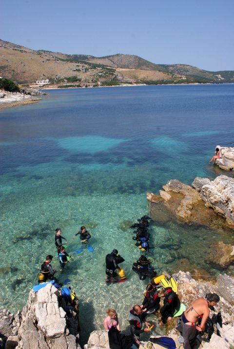 Preparing for Scuba Diving at Bataria Kassiopi Beach