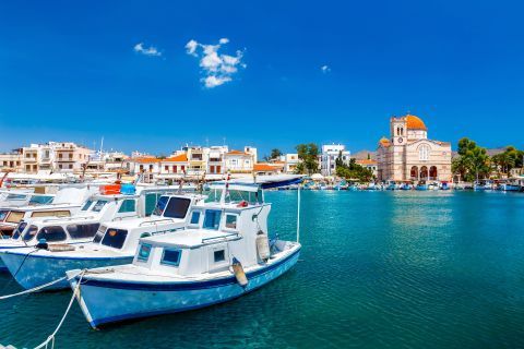 Small boats on the port of Aegina.