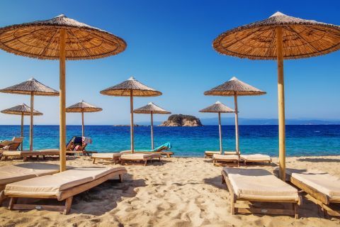 An organized beach in Skiathos