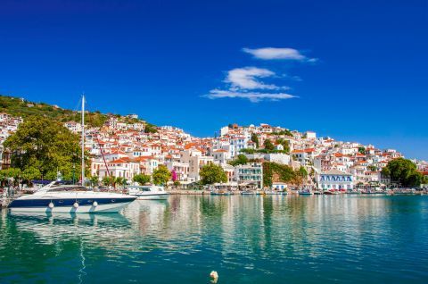 Skopelos, Sporades. View of the island\'s port.