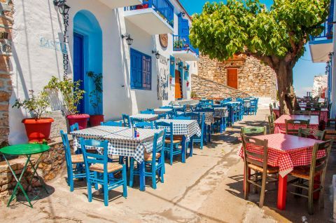 Traditional Greek taverns. Alonissos, Sporades.