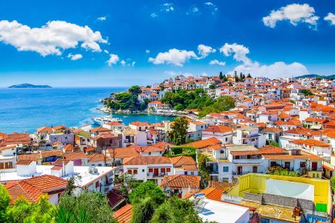 A lovely settlement. Skiathos Town, Sporades.