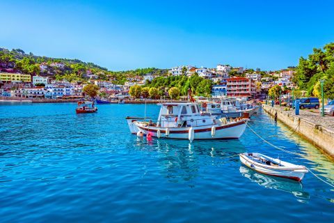 View of the port of Skopelos.