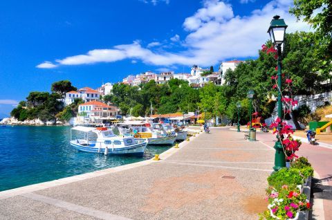 At the promenade of Skiathos Town.