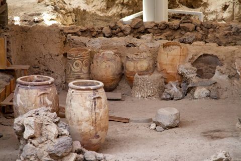 Greek amphora vases found in Akrotiri MInoan Site