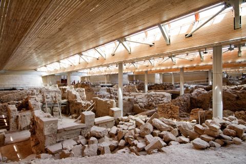 Stone ruins in Akrotiri Ancient Site