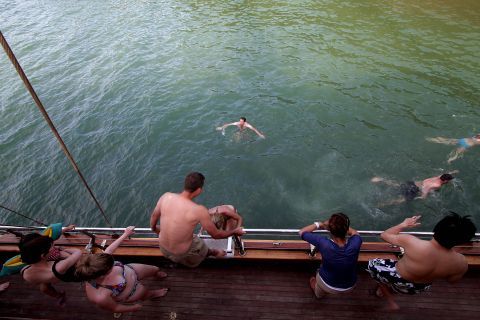 Swimming around the boat